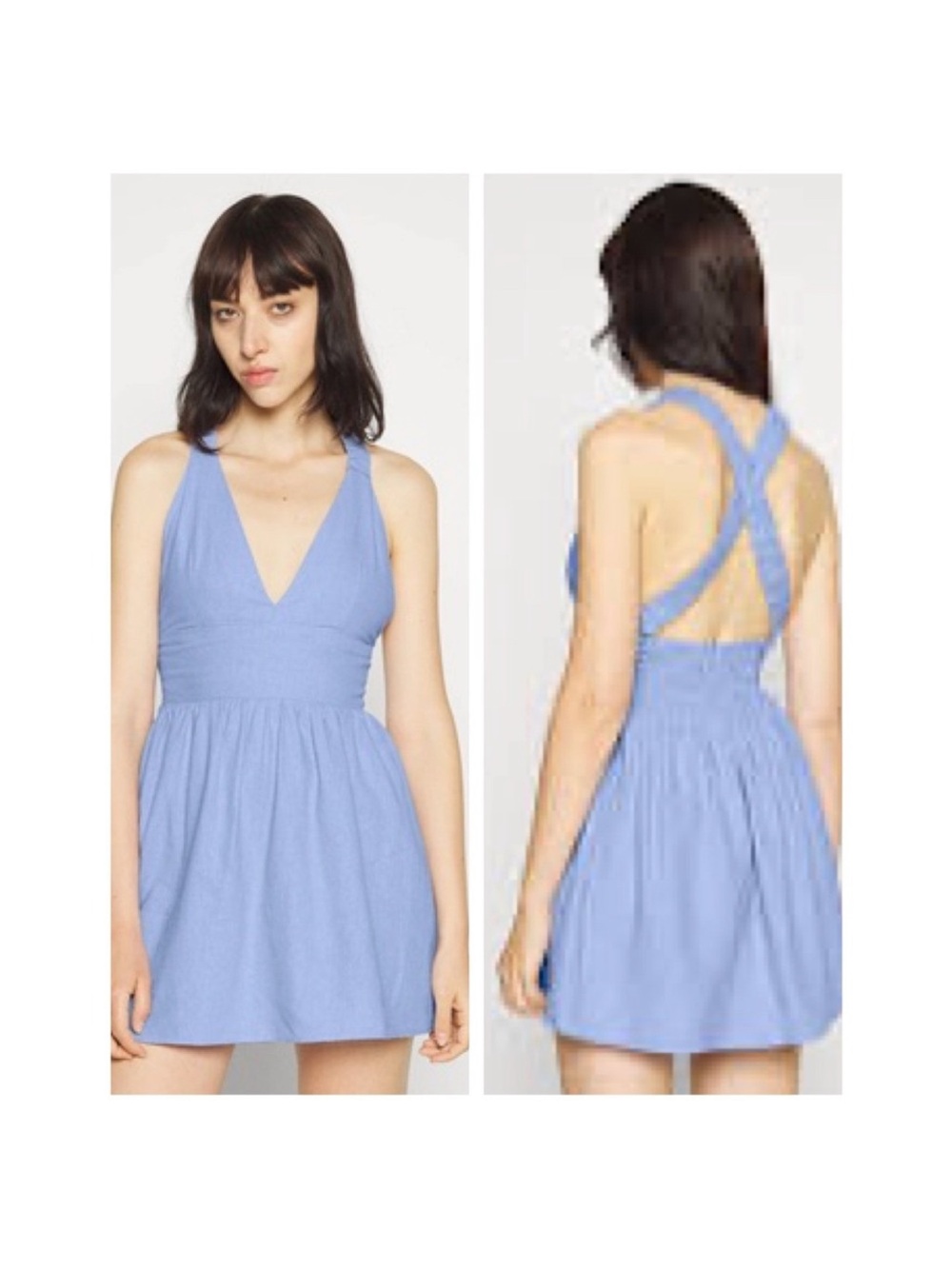 Abercrombie & Fitch Light Blue V-Neck Cross-Back Mini Dress
